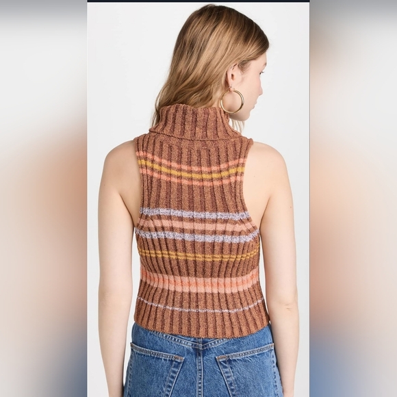NWT Free People Ribbed Knit Cropped Turtleneck Sweater Tank Edith Vest Sz Large - Picture 15 of 16